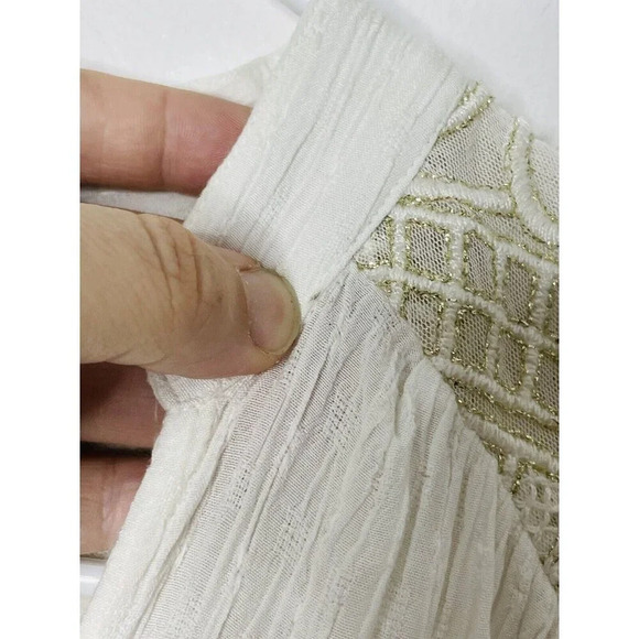 Free People Peasant Blouse S Embroidered Metallic Boho Relaxed Button Up Texture - Picture 9 of 13